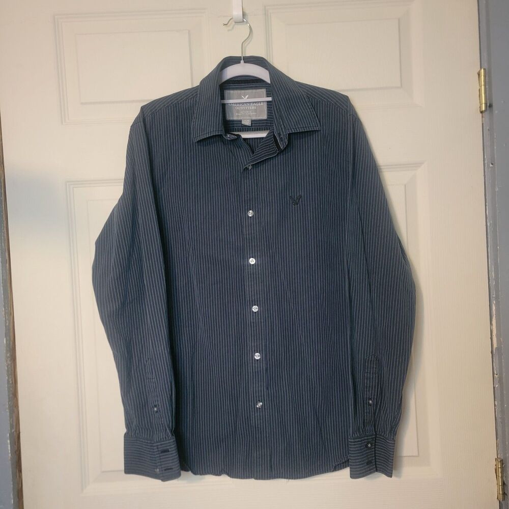 American Eagle Outfitters Vintage Fit Gray Striped Cotton Shirt M
